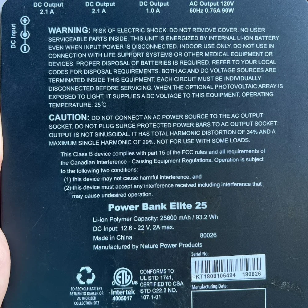 Nature Power (80026) Power Bank Elite 25 25600mAh No Power Cord